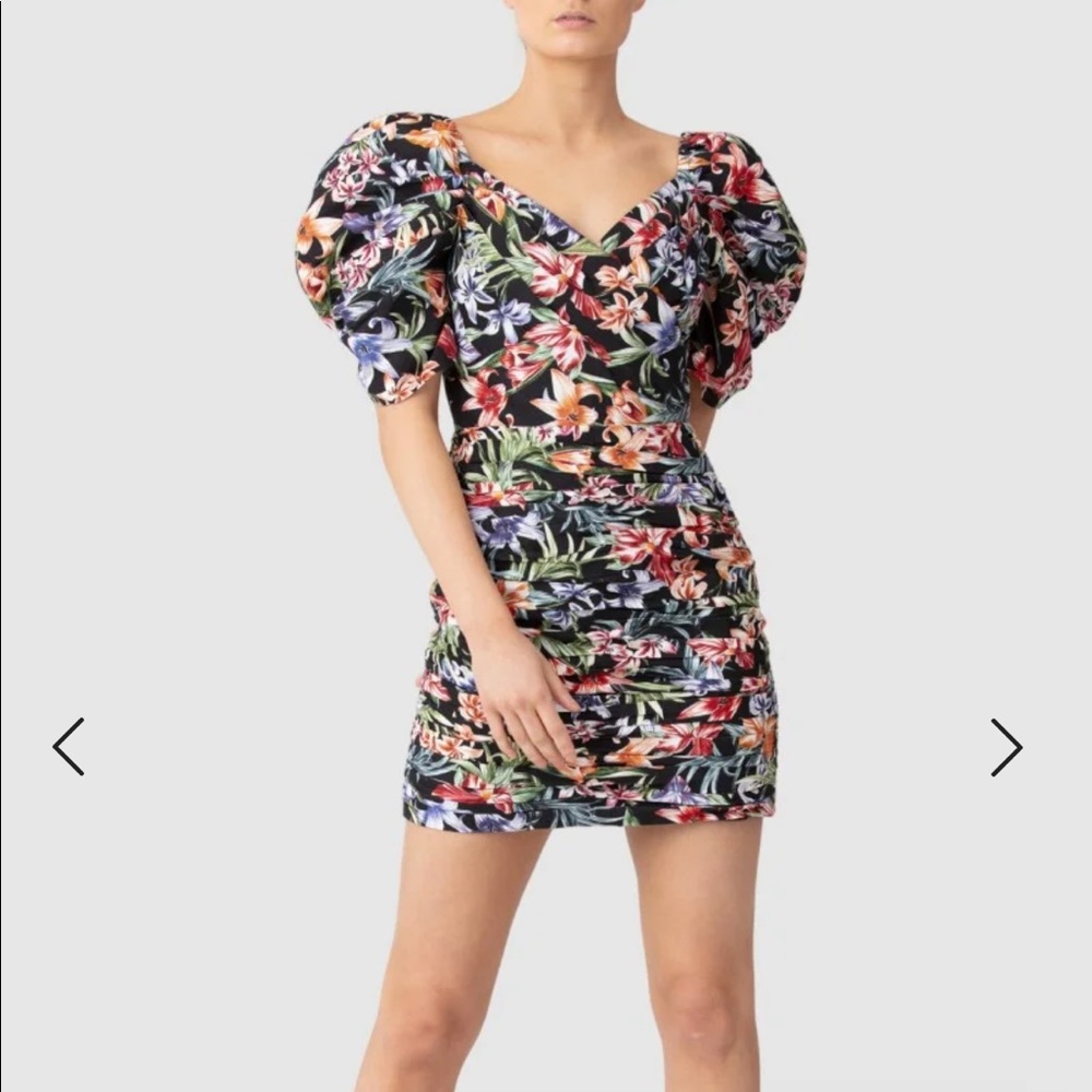 Black Floral Linen Mini Dress XS